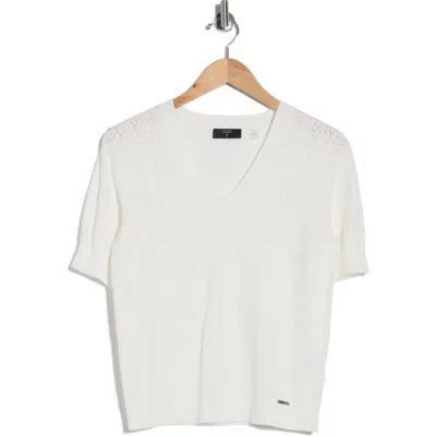 T Tahari V-neck Mitered Pointelle Sweater In White