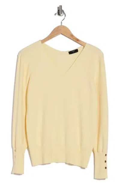 T Tahari V-neck Snap Cuff Sweater In Yellow