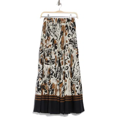 T Tahari Voile Tiered Maxi Skirt In Black/brown Sketch P