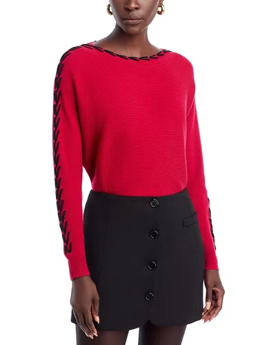 T Tahari Whipstitch Boat Neck Dolman Sleeve Sweater In Red