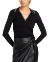 T Tahari Whipstitch Polo Sweater In Black