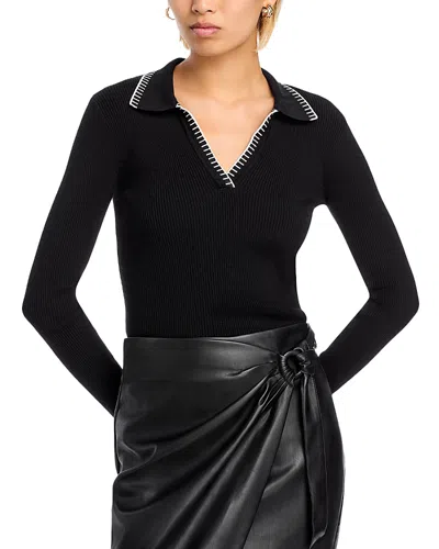 T Tahari Whipstitch Polo Sweater In Black