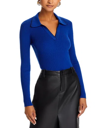 T Tahari Whipstitch Polo Sweater In Sapphire