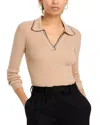 T Tahari Whipstitch Polo Sweater In Black
