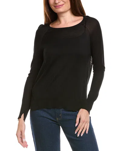 T Tahari Wide Crewneck High-low Sweater In Black