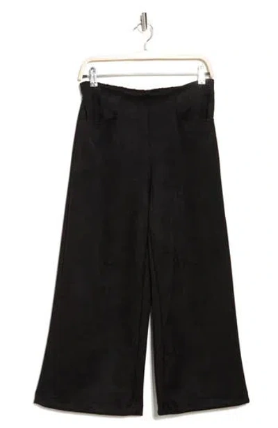 T Tahari Wide Leg Faux Suede Crop Pants In Black