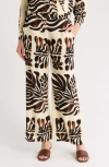 T Tahari Wide Leg Pull-on Pants In Tan/brown/black