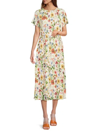 T Tahari Women's Accordion Pleated Floral Midi Dress In Sunray