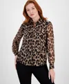 T Tahari Women's Animal-print Collared Button-down Blouse In Leopard Pr