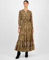 T Tahari Women's Animal-print Split-neck Maxi Dress In Animal Print