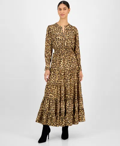 T Tahari Women's Animal-print Split-neck Maxi Dress In Animal Print