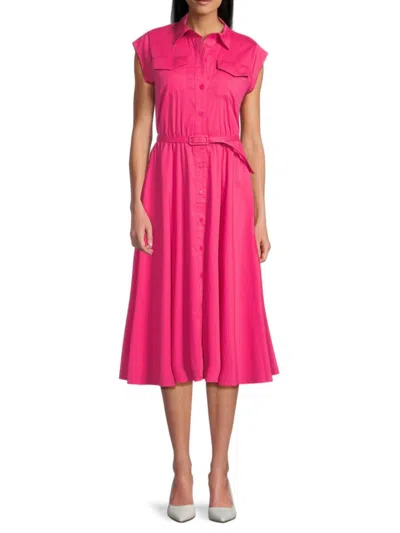 T Tahari Women's Belted Midi-dress In Tulip Pink