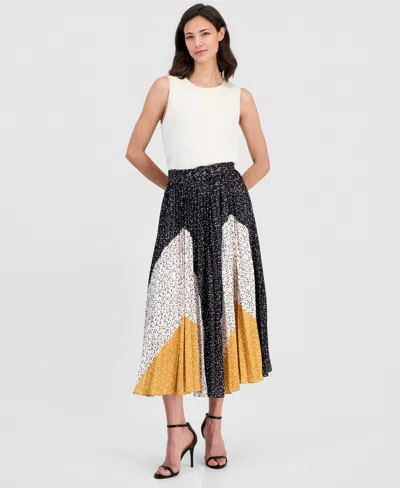 T Tahari Women's Belted Pleat Skirt In White
