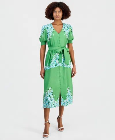 T Tahari Women's Belted Printed Button-front Midi Dress In Multi