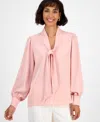 T Tahari Long Sleeve Bow Tie Neck Blouse In Pink