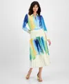 T Tahari Women's Brushstroke-print Pleated Midi Skirt In Multi