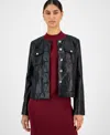 T Tahari Collarless Faux Leather Jacket In Black