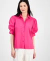 T Tahari Women's Button-front Short-blouson-sleeve Shirt In Tulip Pink