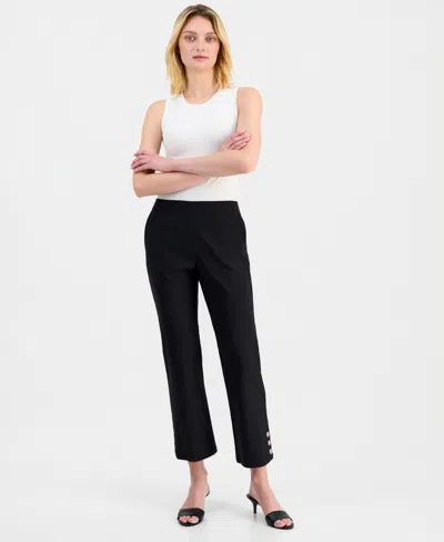T Tahari Women's Button-hem Cropped Pants In Black