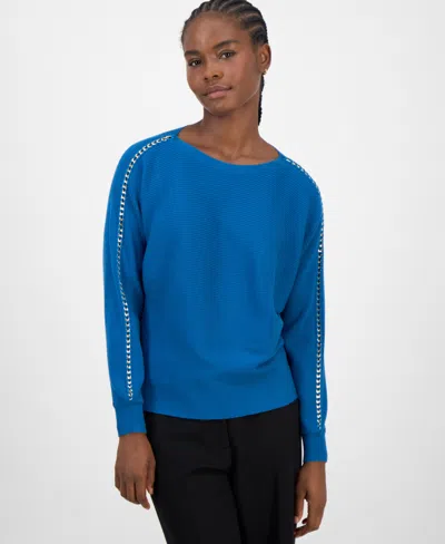 T Tahari Women's Chain-trim Boat-neck Sweater
