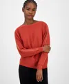 T Tahari Long Dolman Sleeve Boat Neck Sweater In Red