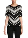T Tahari Elbow-sleeve Mitered Chevron Sweater In Black Light Grey