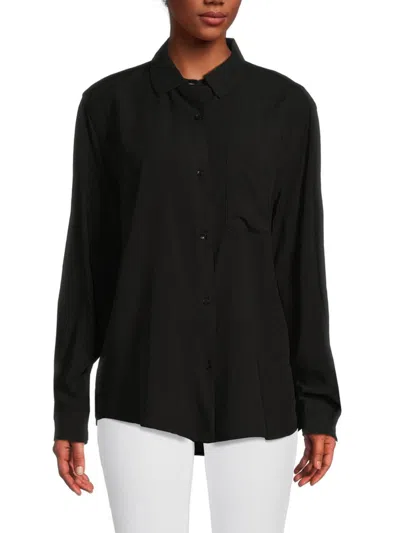 T Tahari Women's Classic Pocket Button Down Shirt In Black