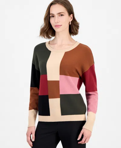 T Tahari Women's Colorblock Crewneck Long-sleeve Pullover Sweater In Multi