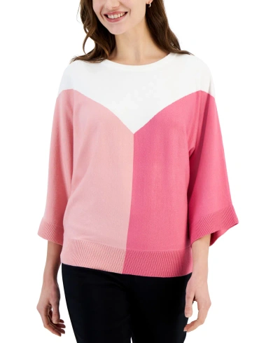 T Tahari Women's Colorblock Dolman-sleeve Sweater In Dust Pink And Bombay Combo