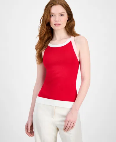 T Tahari Women's Colorblock Ribbed Sleeveless Top