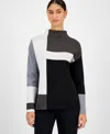 T Tahari Women's Colorblocked Funnel-neck Sweater In Gray