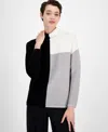 T Tahari Funnel Neck Colorblock Sweater In White