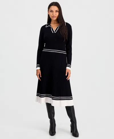 T Tahari Color Blocked Polo Midi Dress In Black