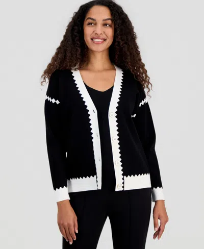 T Tahari Women's Colorblocked V-neck Button Cardigan In Black