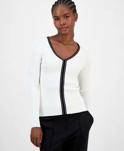 T Tahari Women's Contrast-trim Knit Top In White