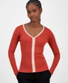T Tahari Contrast Stripe Rib Sweater In Red