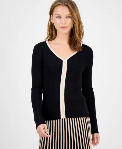 T Tahari Women's Contrast-trim Knit Top In Black