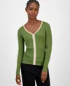 T Tahari Women's Contrast-trim Knit Top In Green