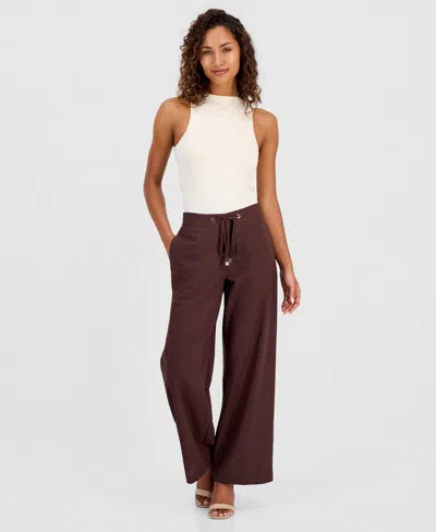 T Tahari Women's Cotton & Linen Drawstring Pull-on Pants In Brown