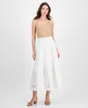 T Tahari Women's Cotton Embroidered Pull-on Maxi Skirt In White