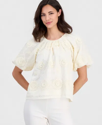 T Tahari Women's Crewneck Short-sleeve Blouse In White