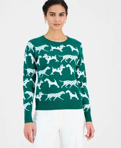 T Tahari Women's Dog Jacquard Crewneck Sweater In Green