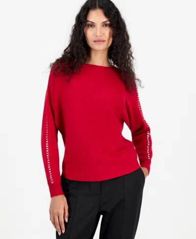 T Tahari Women's Dolman Long-sleeve Boat Neck Ribbed Sweater In Red