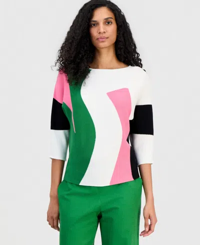 T Tahari Women's Dolman-sleeve Boat-neck Sweater In Multi