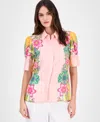 T Tahari Women's Elbow-sleeve Button-front Blouse In Eternity Garden Print