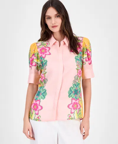 T Tahari Women's Elbow-sleeve Button-front Blouse In Eternity Garden Print