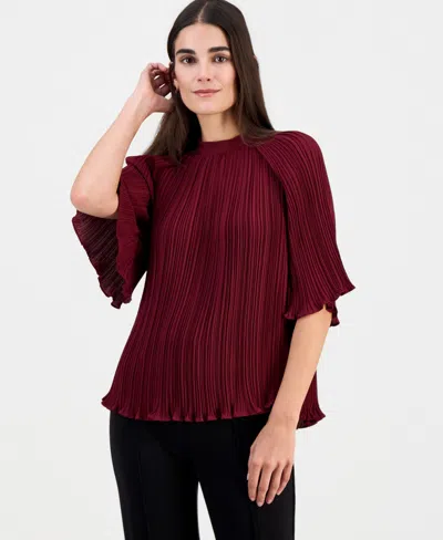T Tahari Women's Elbow-sleeve Pleated Blouse In Burgundy