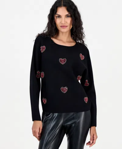 T Tahari Women's Embellished Dolman Crewneck Sweater In Black