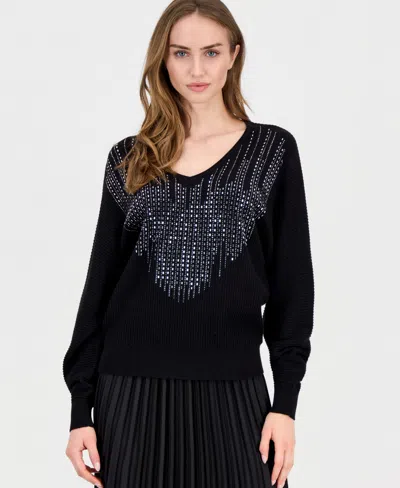 T Tahari Women's Embellished Dolman-sleeve Sweater In Black