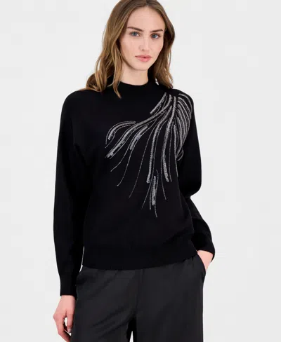 T Tahari Women's Embellished Dolman-sleeve Sweater In Black